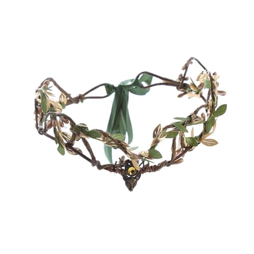 Waldelf Kopfschmuck Wald Tiara Stirnband, Elfenkrone KopfstüCk Elegantes Waldblumen Elfen Kronen Stirnband, Hochzeit Kopfbedeckung Kristall Retro Kristall Waldland Enchanted Haarband von Katutude
