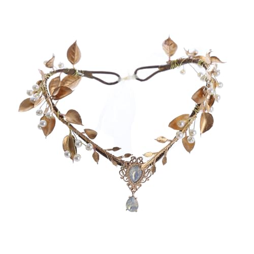 Waldelf Kopfschmuck Wald Tiara Stirnband, Elfenkrone KopfstüCk Elegantes Waldblumen Elfen Kronen Stirnband, Hochzeit Kopfbedeckung Retro Haarschmuck Kristall Waldland Enchanted Haarband von Katutude