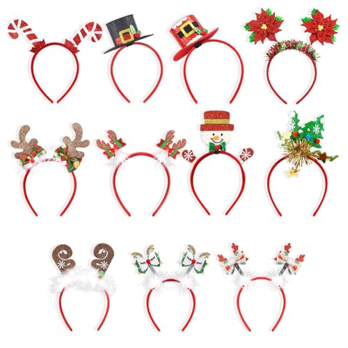 Weihnachts Stirnband 11 Stück Weihnachten Stirnbänder Weihnachtsbaum Weihnachtsmütze Weihnachtsdekoration Rentiergeweih Weihnachten Haarreif Weihnachten Haarschmuck für Kinder Erwachsene von Katutude
