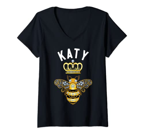 Damen Katy Name Katy Geburtstagsgeschenke Queen Crown Bee Katy T-Shirt mit V-Ausschnitt Damen Katy Name Katy Geburtstagsgeschenke Queen Crown Bee Katy T-Shirt mit V-Ausschnitt von Katy Name Shirts & Gifts