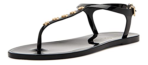 Katy Perry Damen The Geli Novelty Studded T-Strap Flat Flache Sandale, Stern/Schwarz, 39 EU von Katy Perry