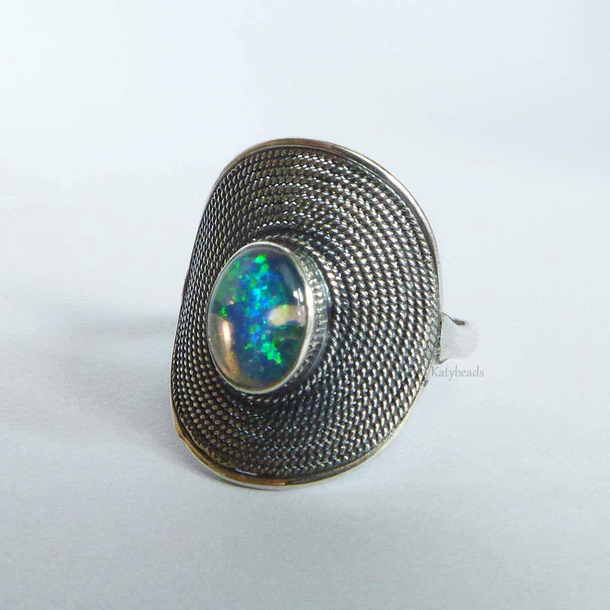 20 Mm Amethyst Granat, Blauer Opal Runder Twisted-Draht Cocktail-Ring Bali Verziert Sterling Silber Ar17 von Katybeads