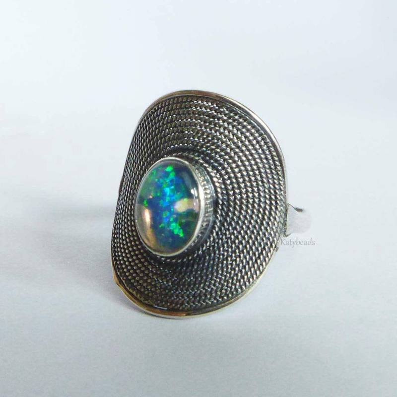 20 Mm Amethyst Granat, Blauer Opal Runder Twisted-Draht Cocktail-Ring Bali Verziert Sterling Silber Ar17 von Katybeads