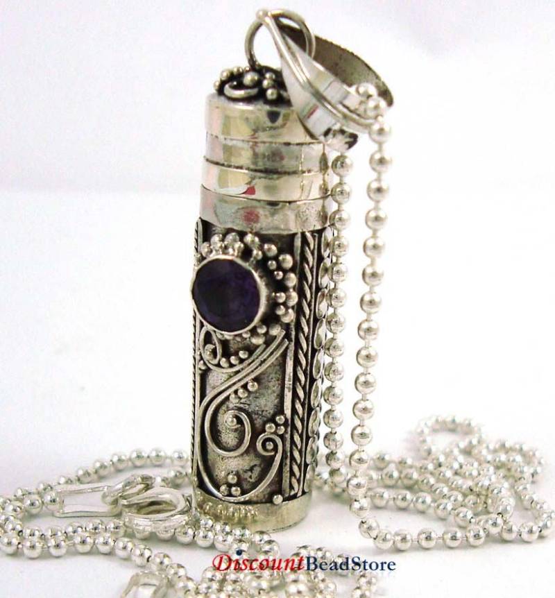 32mm X 10mm Sterlingsilber Gebetsdose Dunkel Lila Amethyst Geburtsstein Anhänger Und Kette Halskette P4 von Katybeads