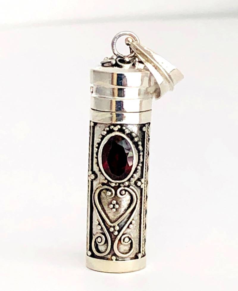 32mm X 9, 5mm Sterling Silber Gebetsrohrdose Roter Granat Januar Geburtsstein Anhänger Und Kette Pr52 von Katybeads