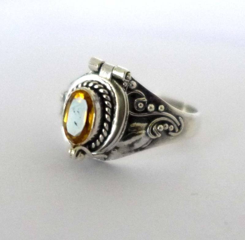Gelber Citrin Gift Ring Bali Sterling Silber Locket November Geburtstag Geburtsstein Ar04 von Katybeads