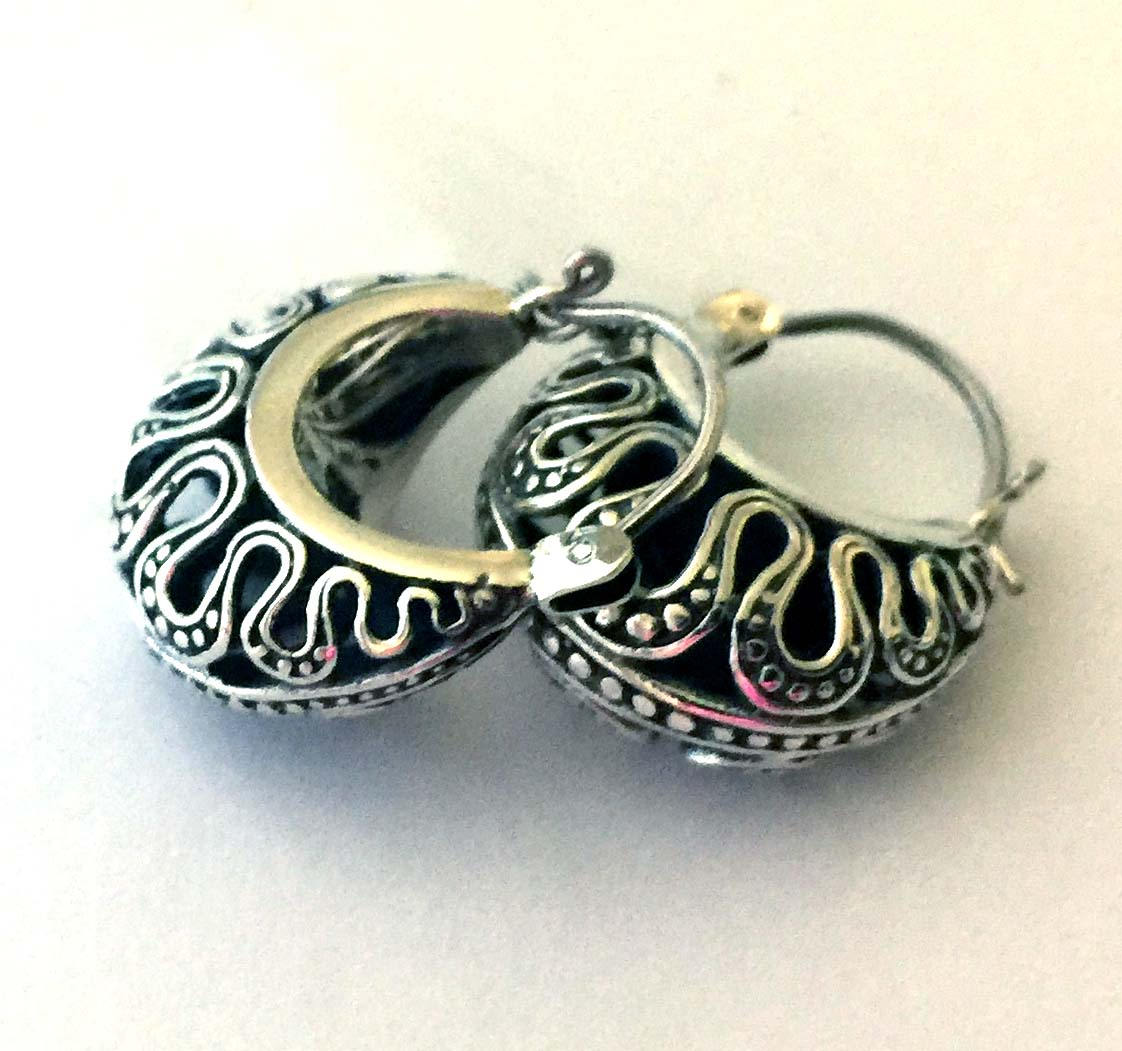 Hobo Ohrringe Halbmondform Oxidierte Patina Bali Sterling Silber Creolen Ae64 von Katybeads