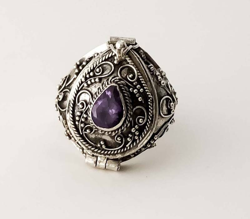 Lila Amethyst Februar Geburtsstein Tropfen Form Gift Ring Bali Sterling Silber Meßring Ar102 von Katybeads