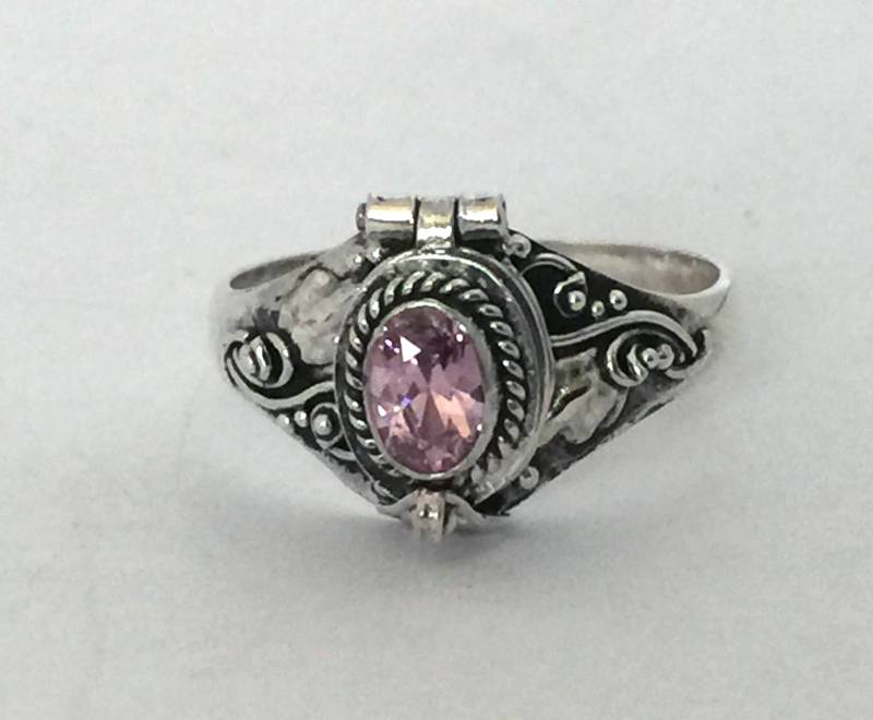 Pink Cz Gift Ring Bali Sterling Silber Locket Oktober Geburtstag Geburtsstein Ar04 von Katybeads