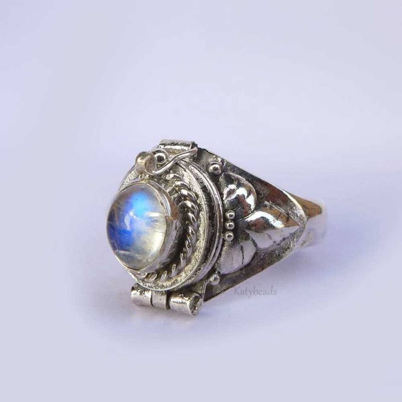 Regenbogen Mondstein Juni Geburtsstein Gift Ring Bali Sterling Silber Locket Ar08 von Katybeads