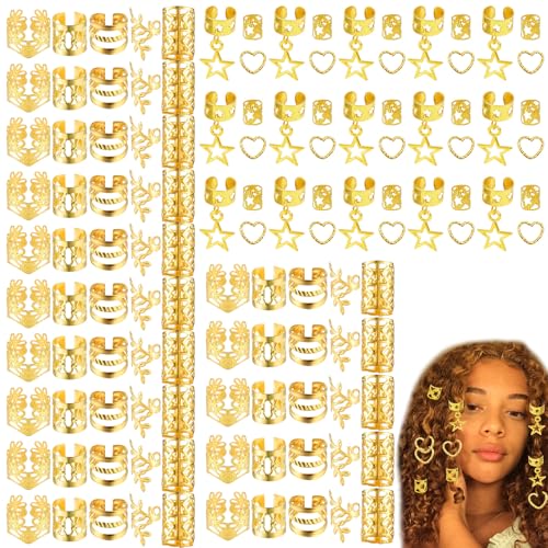 Katyjun 90 Stück Haarschmuck Gold Piraten Haarringe, Braids Dreadlocks von Katyjun