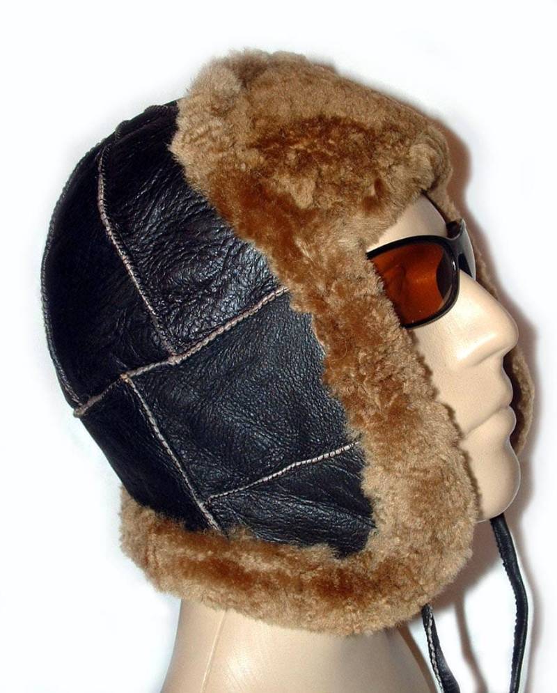 Bomber Fliegerhut Helm Aus Schafsfell Handgefertigt Mit Natürlichem Shearling By Katz Leather von KatzLeather
