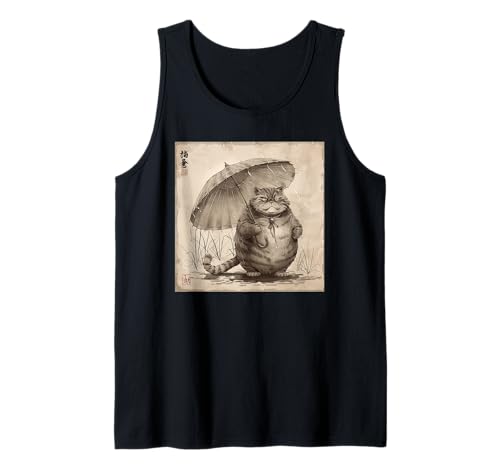 Katze mit Regenschirm, Vintage Japan Tank Top Katze mit Regenschirm, Vintage Japan Tank Top von Katze, Japan, Kunst