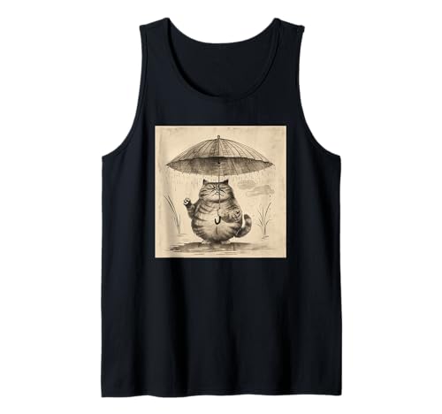 Katze mit Regenschirm, Vintage Japan Tank Top Katze mit Regenschirm, Vintage Japan Tank Top von Katze, Japan, Kunst