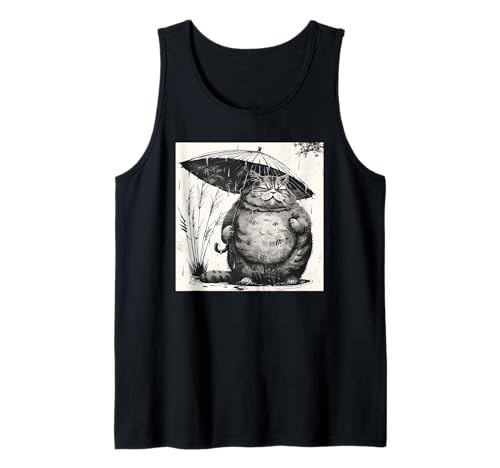 Katze mit Regenschirm, Vintage Japan Tank Top Katze mit Regenschirm, Vintage Japan Tank Top von Katze, Japan, Kunst