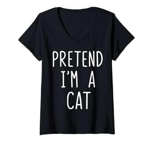 Damen Pretend I'm A Cat T-Shirt mit V-Ausschnitt Damen Pretend I'm A Cat T-Shirt mit V-Ausschnitt von Katze Halloween kostüm Party