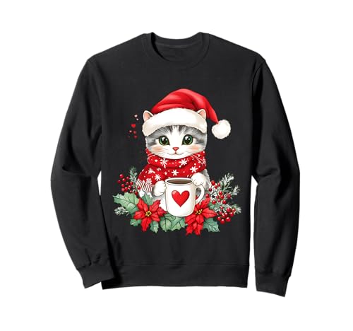 Katze Weihnachten Frauen Männer Kinder Weihnachten Katze Sweatshirt Katze Weihnachten Frauen Männer Kinder Weihnachten Katze Sweatshirt von Katze Kaffee Blumen Weihnachten Deko Damen Herren