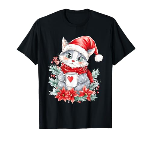 Katze Weihnachten Frauen Männer Kinder Weihnachten Katze T-Shirt Katze Weihnachten Frauen Männer Kinder Weihnachten Katze T-Shirt von Katze Kaffee Blumen Weihnachten Deko Damen Herren