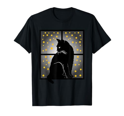 Katze Sitzt Am Fenster Nachts Sterne Damen Herren Kinder T-Shirt Katze Sitzt Am Fenster Nachts Sterne Damen Herren Kinder T-Shirt von Katze Katzenfreunde Geschenke von JOHN ROMEO