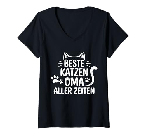 Damen Beste Katzen Oma Aller Zeiten Mama Katzenliebhaber T-Shirt mit V-Ausschnitt von Katze Katzenliebhaber