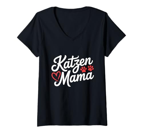 Damen Katzen Mama Katzenliebhaber Mutter T-Shirt mit V-Ausschnitt von Katze Katzenliebhaber