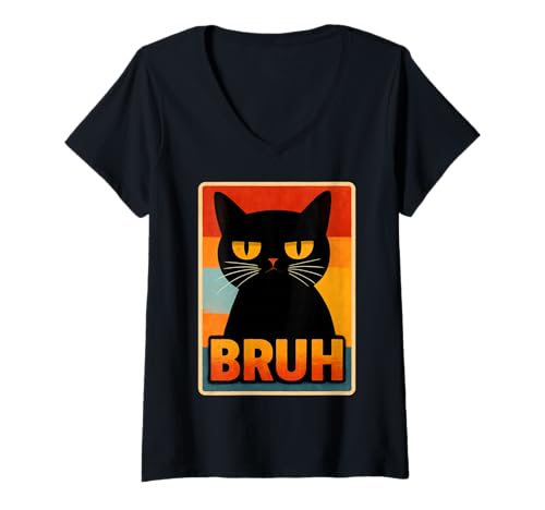 Damen Bruh Katze Retro Lustig Spruch T-Shirt mit V-Ausschnitt Damen Bruh Katze Retro Lustig Spruch T-Shirt mit V-Ausschnitt von Katze Retro Lustig Geschenkideen