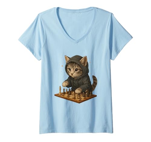 Damen Katze Schach Lustig Taktik Spiel Katzenliebhaber Shirt T-Shirt mit V-Ausschnitt Damen Katze Schach Lustig Taktik Spiel Katzenliebhaber Shirt T-Shirt mit V-Ausschnitt von Katze Schach Strategie Humor Tierliebhaber