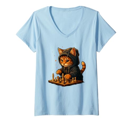 Damen Katze Schach Lustig Taktik Spiel Katzenliebhaber Shirt T-Shirt mit V-Ausschnitt Damen Katze Schach Lustig Taktik Spiel Katzenliebhaber Shirt T-Shirt mit V-Ausschnitt von Katze Schach Strategie Humor Tierliebhaber