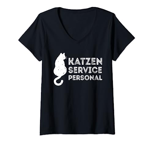 Damen Katze Service Personal Lustig Katzenliebhaber T-Shirt mit V-Ausschnitt von Katze Service Personal Lustig