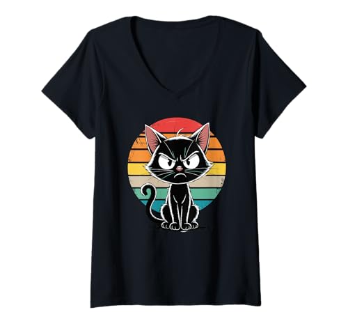 Damen Schwarze Katze Böse Katze lustig Katzenliebhaber T-Shirt mit V-Ausschnitt Damen Schwarze Katze Böse Katze lustig Katzenliebhaber T-Shirt mit V-Ausschnitt von Katze Spruch Lustiges Tier Damen & Herren