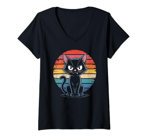 Damen Schwarze Katze Böse Katze lustig Katzenliebhaber T-Shirt mit V-Ausschnitt Damen Schwarze Katze Böse Katze lustig Katzenliebhaber T-Shirt mit V-Ausschnitt von Katze Spruch Lustiges Tier Damen & Herren
