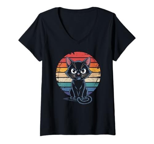 Damen Schwarze Katze Böse Katze lustig Katzenliebhaber T-Shirt mit V-Ausschnitt Damen Schwarze Katze Böse Katze lustig Katzenliebhaber T-Shirt mit V-Ausschnitt von Katze Spruch Lustiges Tier Damen & Herren