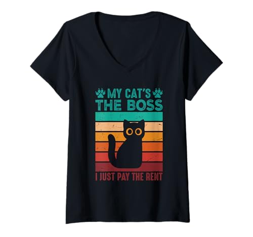 Damen Meine Katze ist der Chef, ich zahle nur die Miete T-Shirt mit V-Ausschnitt Damen Meine Katze ist der Chef, ich zahle nur die Miete T-Shirt mit V-Ausschnitt von Katze regiert