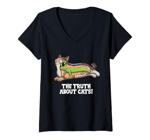 Damen Katzen Funny Katze Tricks T-Shirt mit V-Ausschnitt Damen Katzen Funny Katze Tricks T-Shirt mit V-Ausschnitt von Katzen Funny Katze Tricks Shop