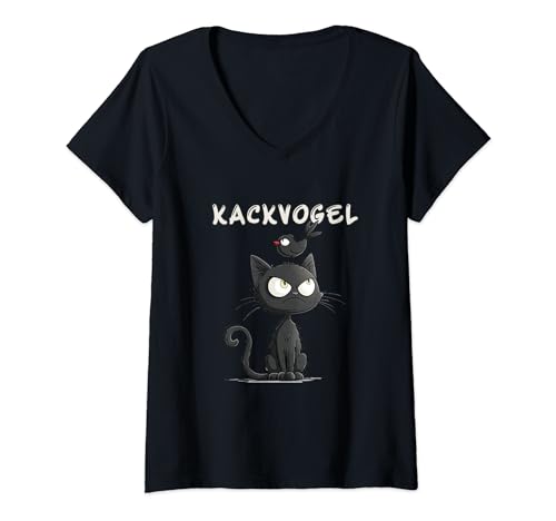 Damen Lustig Fun Katzen Kater Vogel Stresssituation T-Shirt mit V-Ausschnitt Damen Lustig Fun Katzen Kater Vogel Stresssituation T-Shirt mit V-Ausschnitt von Katzen Humor Look