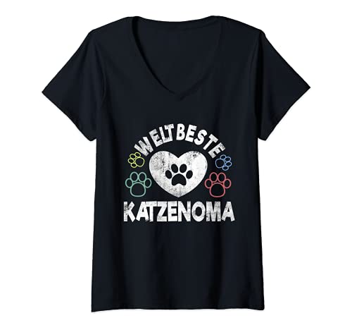 Damen beste Katzen Oma Katzenoma Katzenliebhaber Katzenbesitzer T-Shirt mit V-Ausschnitt Damen beste Katzen Oma Katzenoma Katzenliebhaber Katzenbesitzer T-Shirt mit V-Ausschnitt von Katzen Motiv für Katzenoma