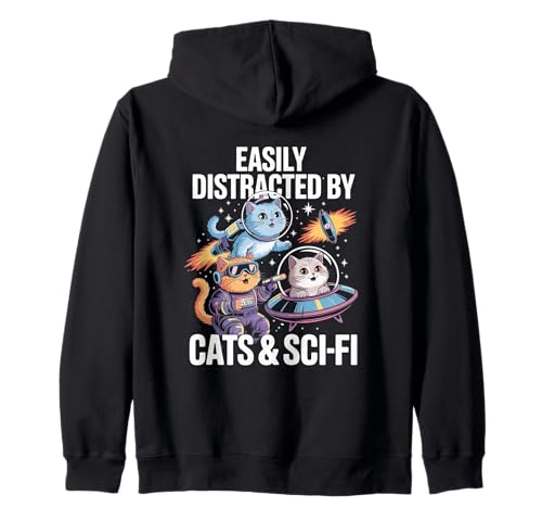 Leicht Ablenkbar Durch Katzen und Sci-Fi Science Herren Kapuzenjacke von Katzen Science Fiction Universum Weltall Astronaut