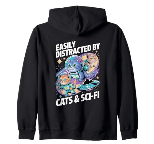 Leicht Ablenkbar Durch Katzen und Sci-Fi Science Herren Kapuzenjacke von Katzen Science Fiction Universum Weltall Astronaut