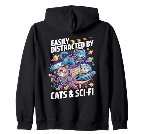 Leicht Ablenkbar Durch Katzen und Sci-Fi Science Herren Kapuzenjacke von Katzen Science Fiction Universum Weltall Astronaut