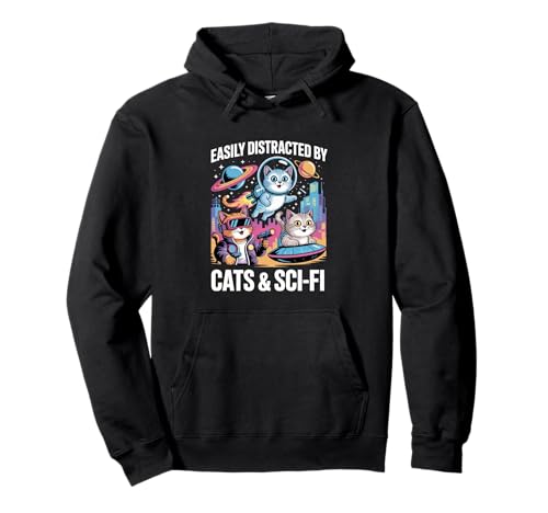 Leicht Ablenkbar Durch Katzen und Sci-Fi Science Herren Pullover Hoodie von Katzen Science Fiction Universum Weltall Astronaut