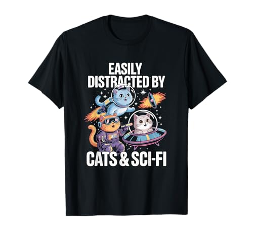 Leicht Ablenkbar Durch Katzen und Sci-Fi Science Herren T-Shirt Leicht Ablenkbar Durch Katzen und Sci-Fi Science Herren T-Shirt von Katzen Science Fiction Universum Weltall Astronaut