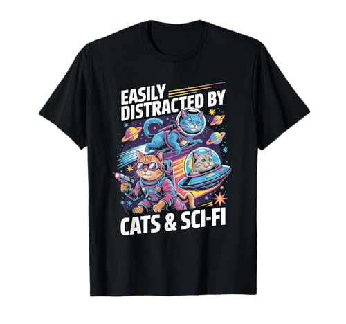 Leicht Ablenkbar Durch Katzen und Sci-Fi Science Herren T-Shirt Leicht Ablenkbar Durch Katzen und Sci-Fi Science Herren T-Shirt von Katzen Science Fiction Universum Weltall Astronaut