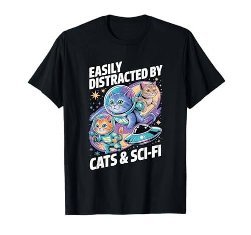 Leicht Ablenkbar Durch Katzen und Sci-Fi Science Herren T-Shirt Leicht Ablenkbar Durch Katzen und Sci-Fi Science Herren T-Shirt von Katzen Science Fiction Universum Weltall Astronaut