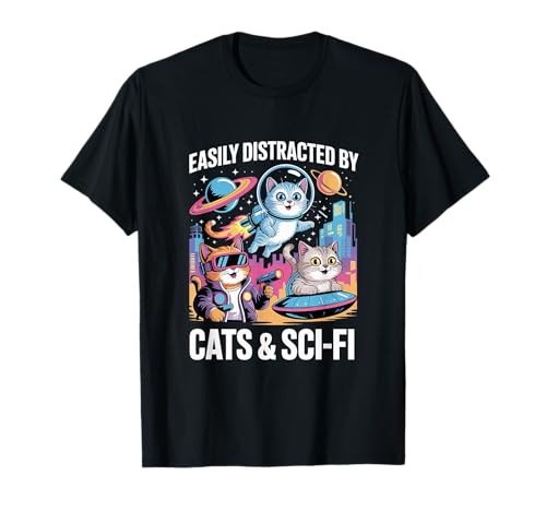 Leicht Ablenkbar Durch Katzen und Sci-Fi Science Herren T-Shirt Leicht Ablenkbar Durch Katzen und Sci-Fi Science Herren T-Shirt von Katzen Science Fiction Universum Weltall Astronaut