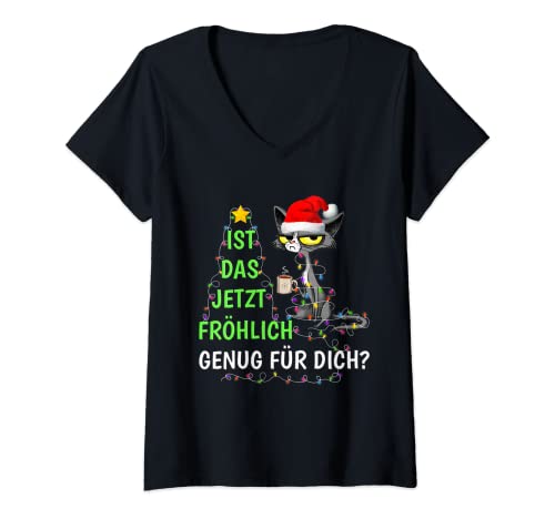 Damen Weihnachtsoutfit Katze Weihnachten Spruch Party Weihnachts T-Shirt mit V-Ausschnitt Damen Weihnachtsoutfit Katze Weihnachten Spruch Party Weihnachts T-Shirt mit V-Ausschnitt von Katzen Shirts & Weihnachtspullover