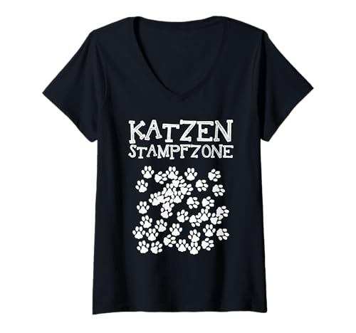Damen Cat Stamping Zone - Cat Daddy Cat Mama Cat T-Shirt mit V-Ausschnitt Damen Cat Stamping Zone - Cat Daddy Cat Mama Cat T-Shirt mit V-Ausschnitt von Katzen Stampfzone