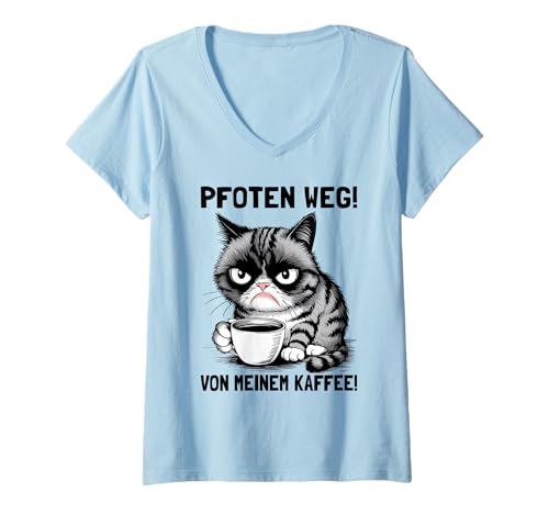 Damen Morgenmuffel Kaffeetrinker Geschenke Lustige Katze Katzen T-Shirt mit V-Ausschnitt von Katzen T Shirt Damen Herren Lustig