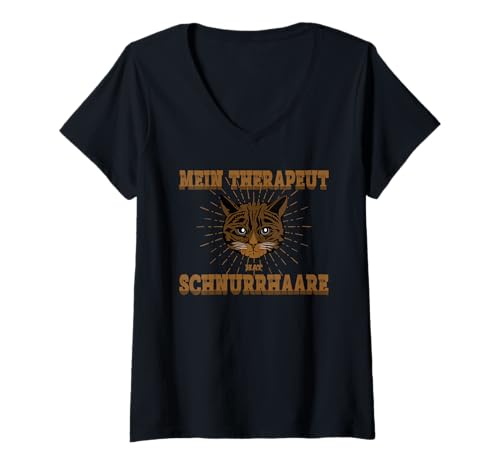 Damen Katzen Mein Therapeut Hat Schnurrhaare Kater Katzen Tshirt T-Shirt mit V-Ausschnitt Damen Katzen Mein Therapeut Hat Schnurrhaare Kater Katzen Tshirt T-Shirt mit V-Ausschnitt von Katzen Therapeut die Katze T-Shirt