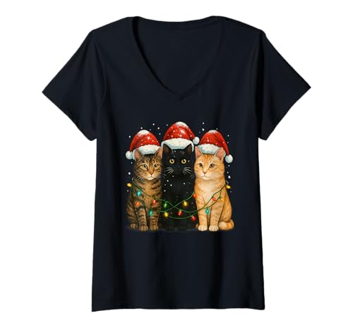 Damen Weihnachten Katzen Weihnachts Katzen - Katze Katzenbesitzer T-Shirt mit V-Ausschnitt Damen Weihnachten Katzen Weihnachts Katzen - Katze Katzenbesitzer T-Shirt mit V-Ausschnitt von Katzenbesitzer Zubehör und Ausrüstung Katzen Papa