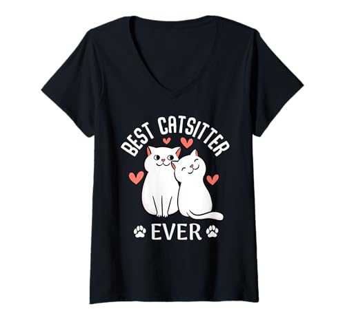 Damen Catsitterin Geschenk Katzensitter Katzenliebhaber Catsitting T-Shirt mit V-Ausschnitt von Katzenbetreuung Geschenkidee Catsitter Motiv Katze